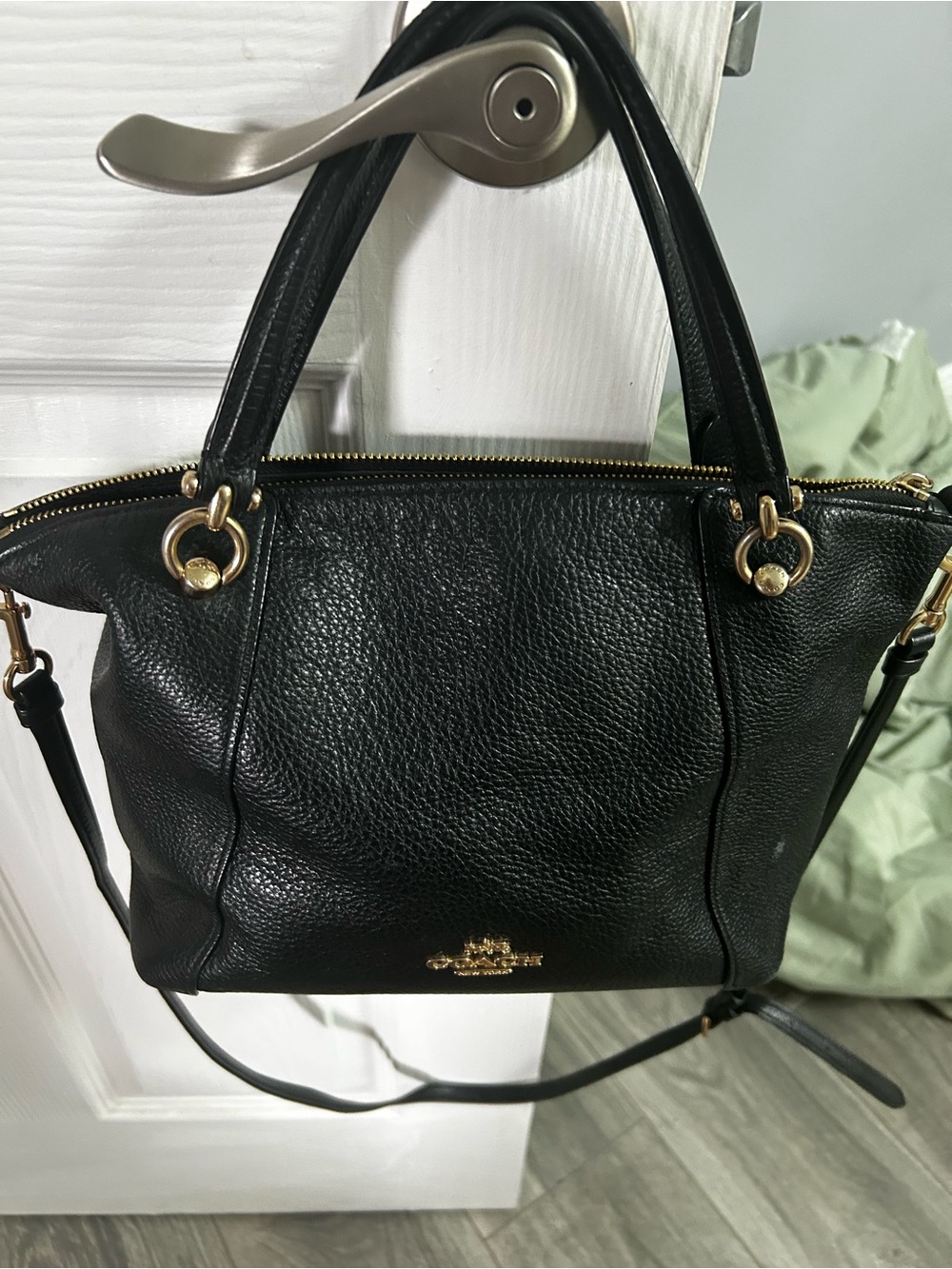 Coach Black Pebbled Leather Tote with Gold Accents